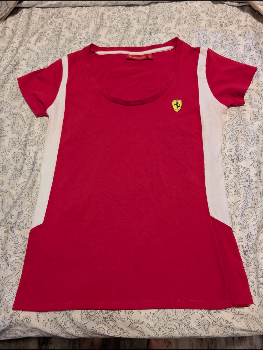 Ferrari Red Tee with White Side Panels and Shield Logo